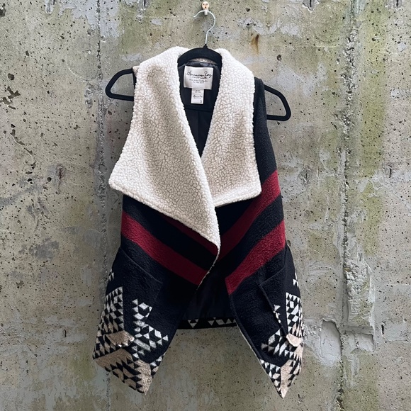 American Rag Aztec Sherpa Vest, Black / Red / Cream / Beige, Small - Picture 4 of 11